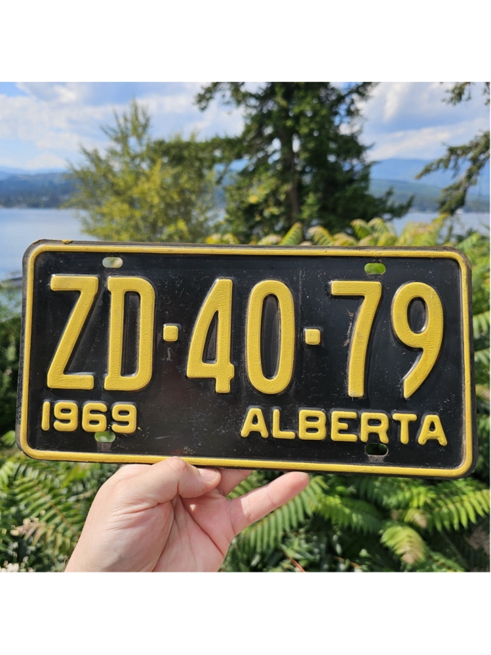 1969 Alberta License Plate ZD-40-79 Black Yellow Vintage Canada Collector